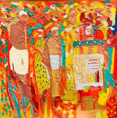 "Viaje en autobús a la India"   Pintura al óleo expresionista contemporánea
