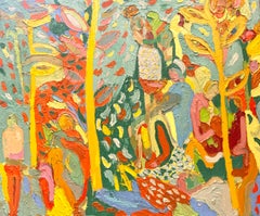 Jardin des amoureux. Grande peinture à l'huile expressionniste abstraite contemporaine