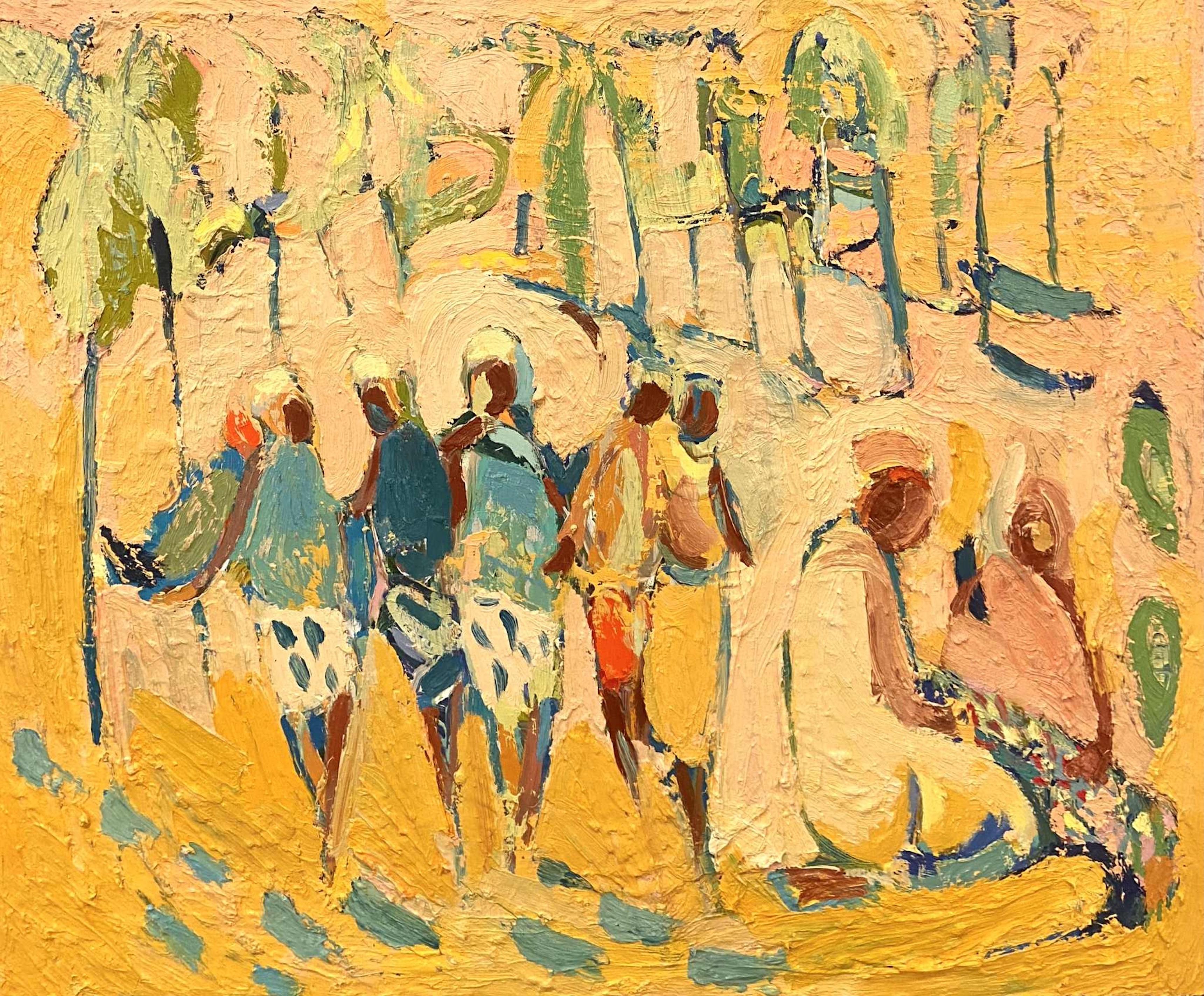 Paul wadsworth Landscape Painting – Die Netze flicken. Zeitgenössisches figuratives Ölgemälde