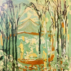 Lac de montagne :   Peinture à l'huile expressionniste contemporaine