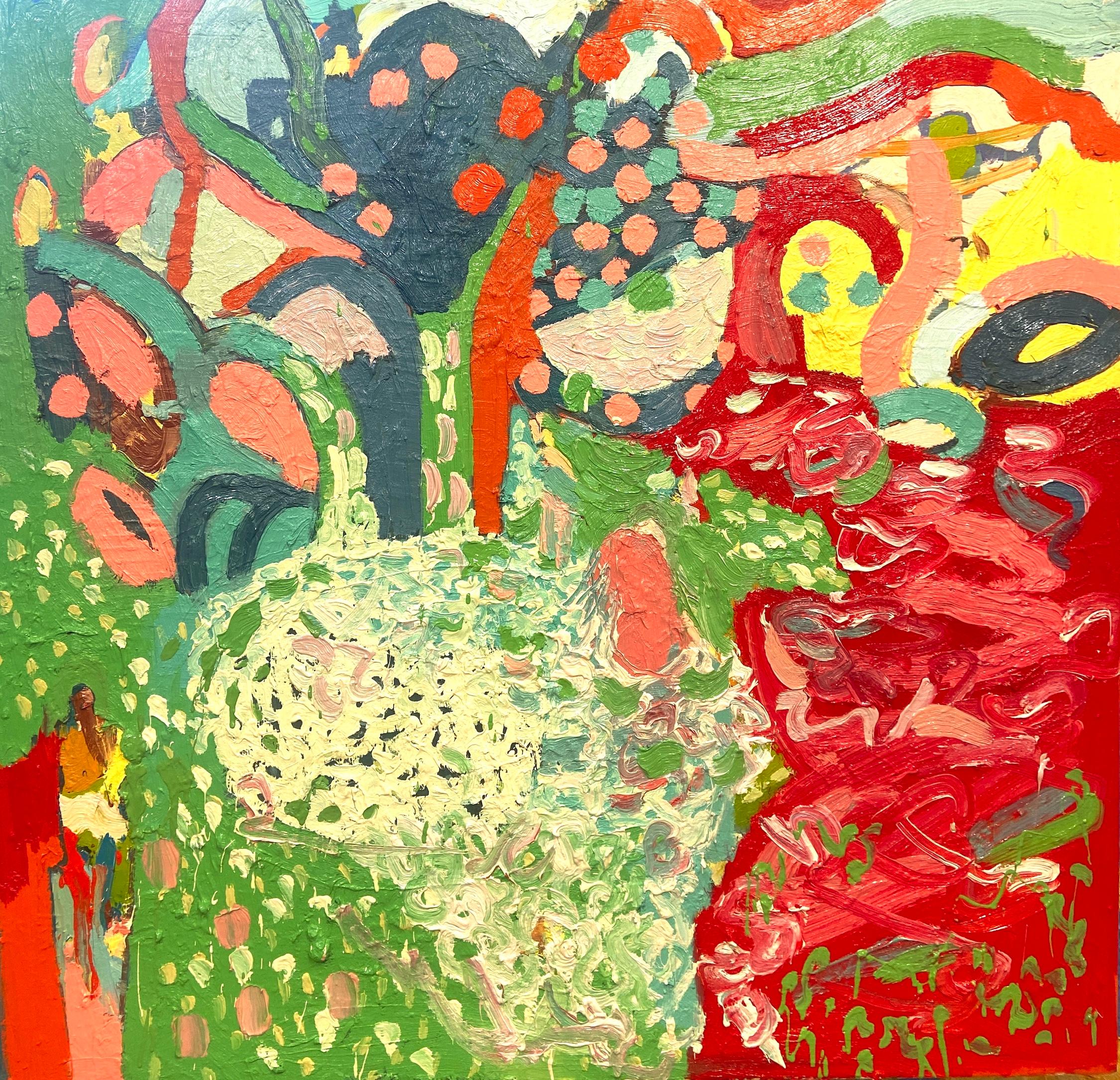 Baignade en piscine de montagne :   Peinture à l'huile expressionniste contemporaine