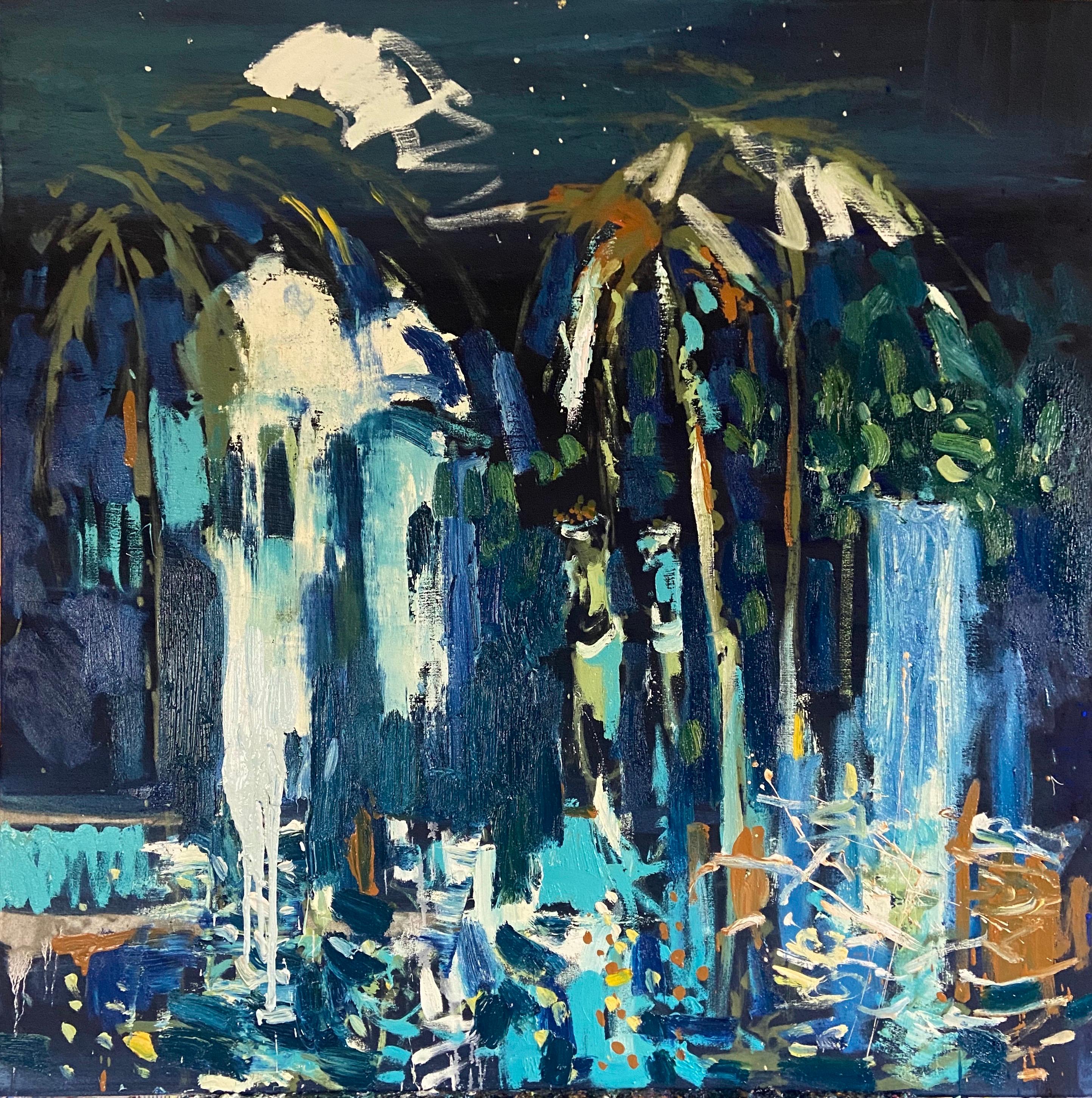 Paul wadsworth Abstract Painting - "Night Garden". Contemporary Abstract Expressionist Oil Painting