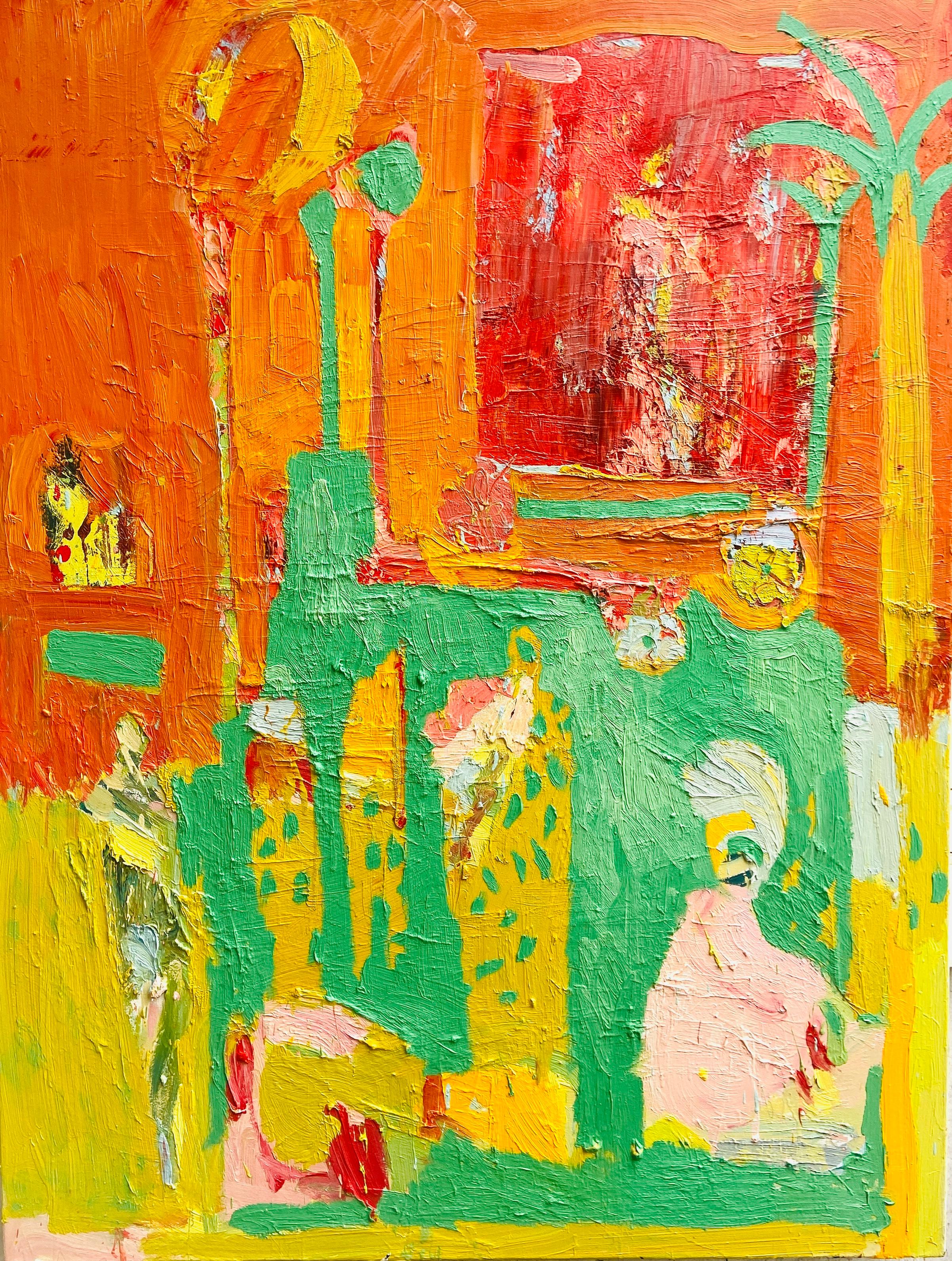Orange Garden : Peinture à l'huile expressionniste abstraite contemporaine