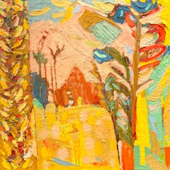 Pink Mountain, 2025 Oil on Canvas, Figurative Landscape, 100 cm Square