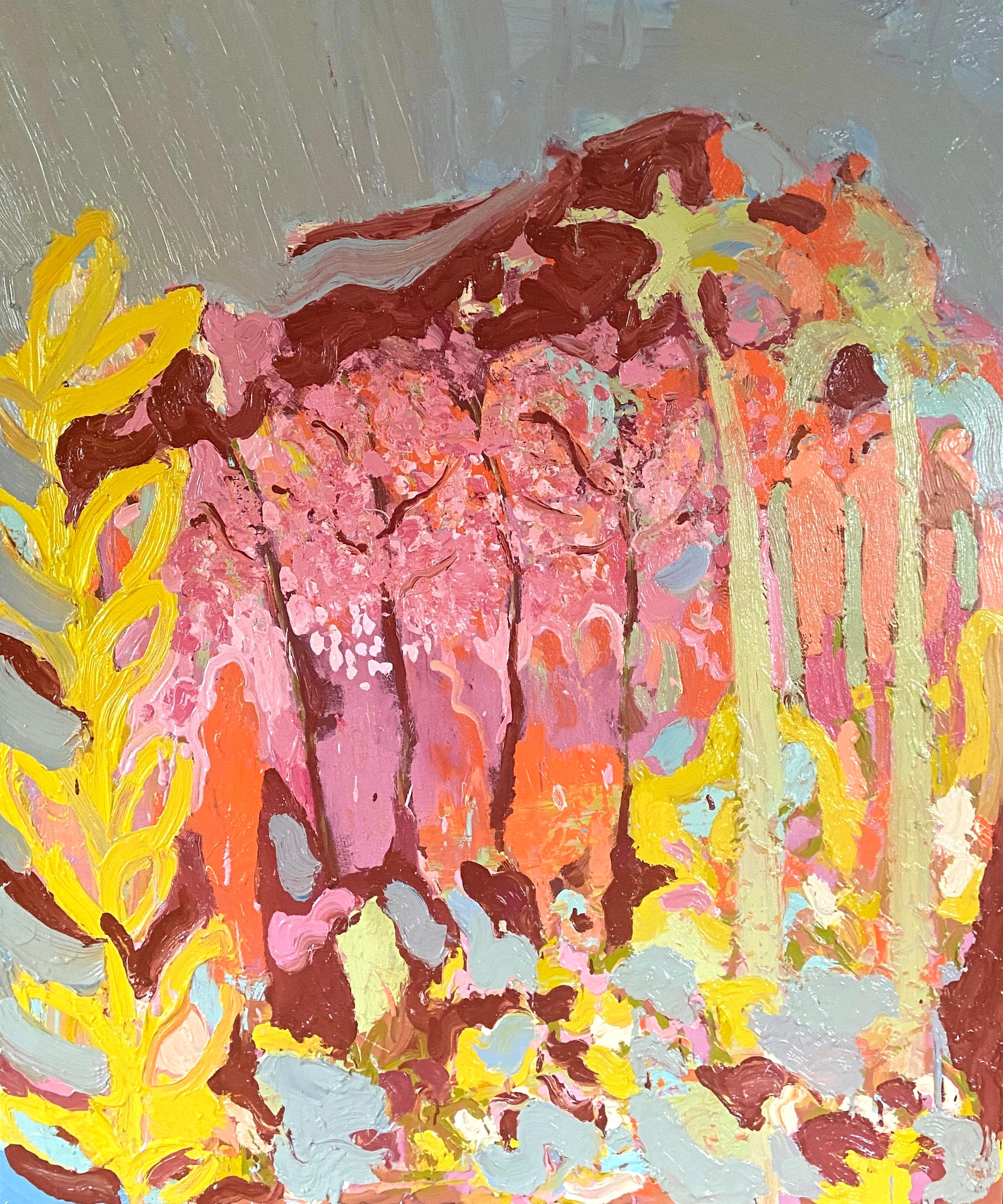 Rosa Bergahornholz Orchard. Großes abstrakt-expressionistisches Ölgemälde