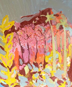 Pink Mountain Orchard. Large Abstract Expressionist Oil Painting