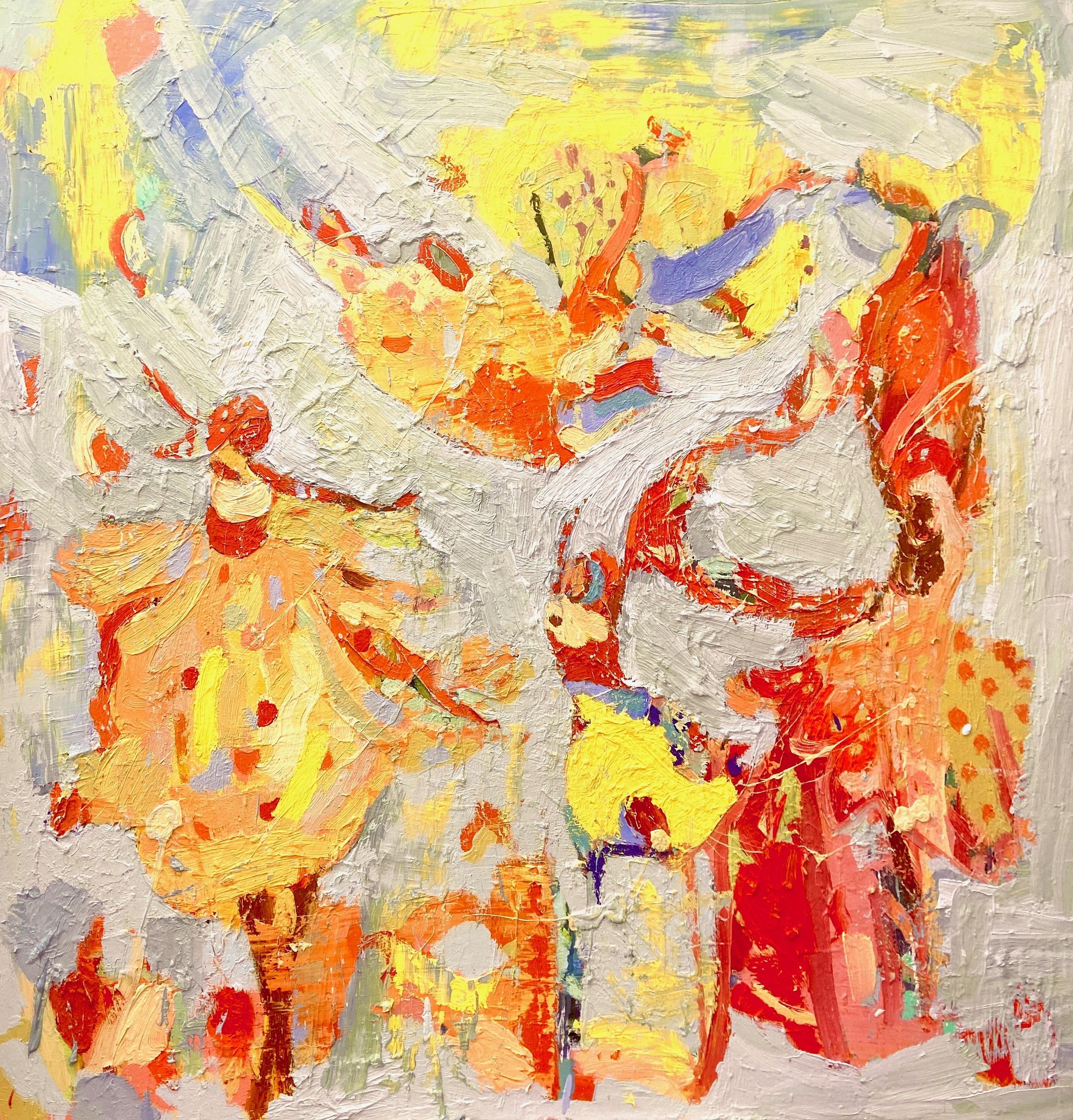 Paul wadsworth Figurative Painting - Rajasthan Gypsy Dance. Large Abstract Expressionist Oil Painting