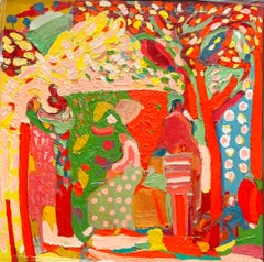 Peinture à l'huile expressionniste abstraite contemporaine Rajisthan Garden