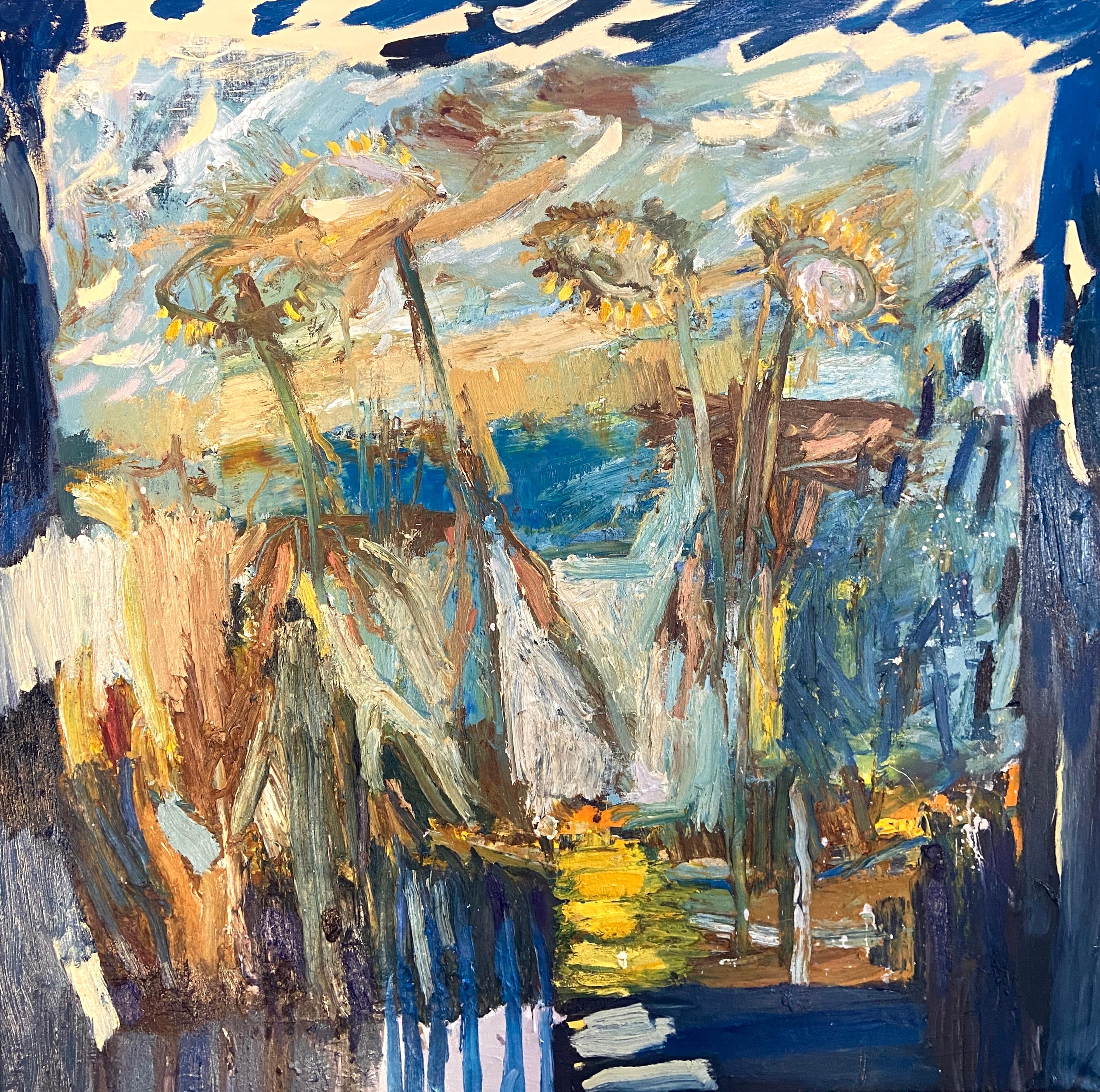 Sea and Sunflowers. Contemporary Landscape Oil Painting