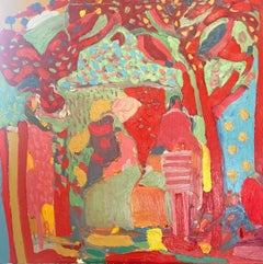 Sitting In The Red Trees, Contemporary Expressionist Oil Painting