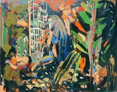 Escalera de caracol en la naturaleza. Pintura al óleo expresionista abstracta contemporánea