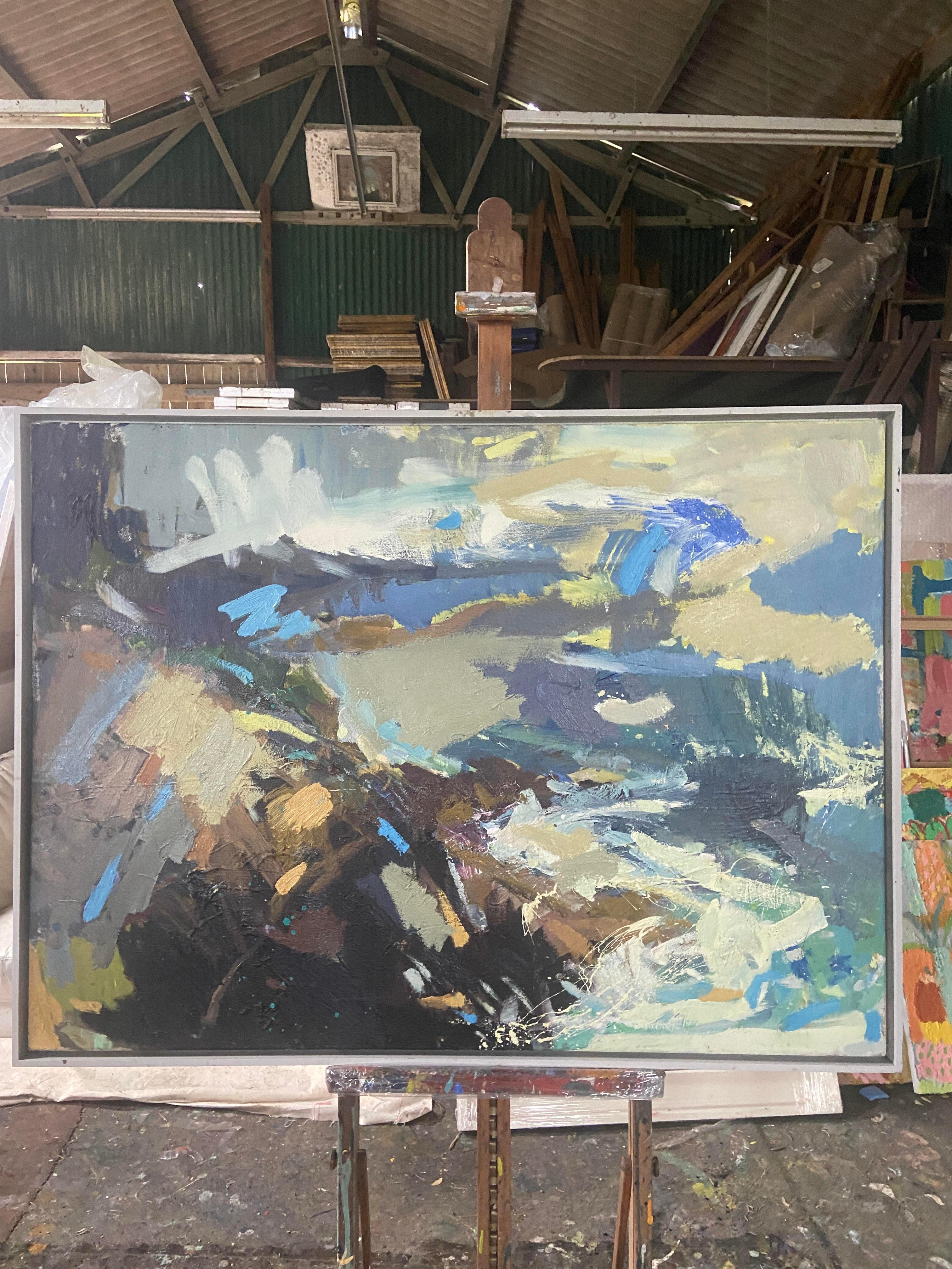 Bahía de St Ives, pintura al óleo expresionista contemporánea - Abstract Painting Gris de Paul wadsworth