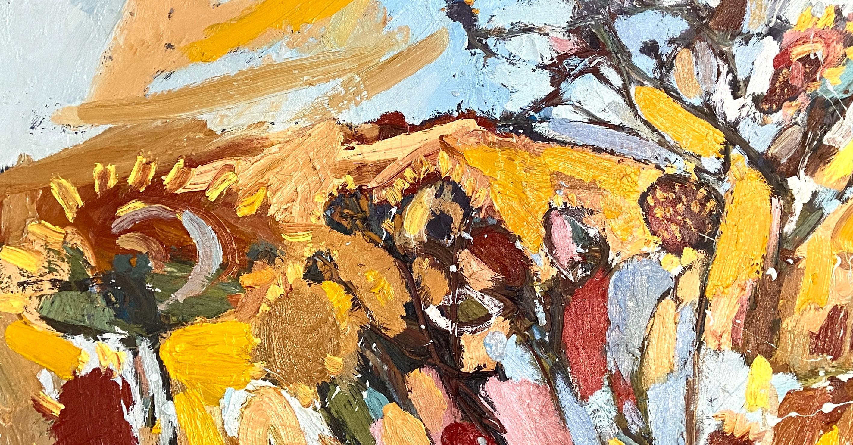 Start of Autumn.    Large Abstract Expressionist Oil Painting - Beige Landscape Painting by Paul wadsworth