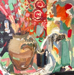 Sunflowers and Indian Textile, Oil on Canvas, 75 x 75 cm, 2026