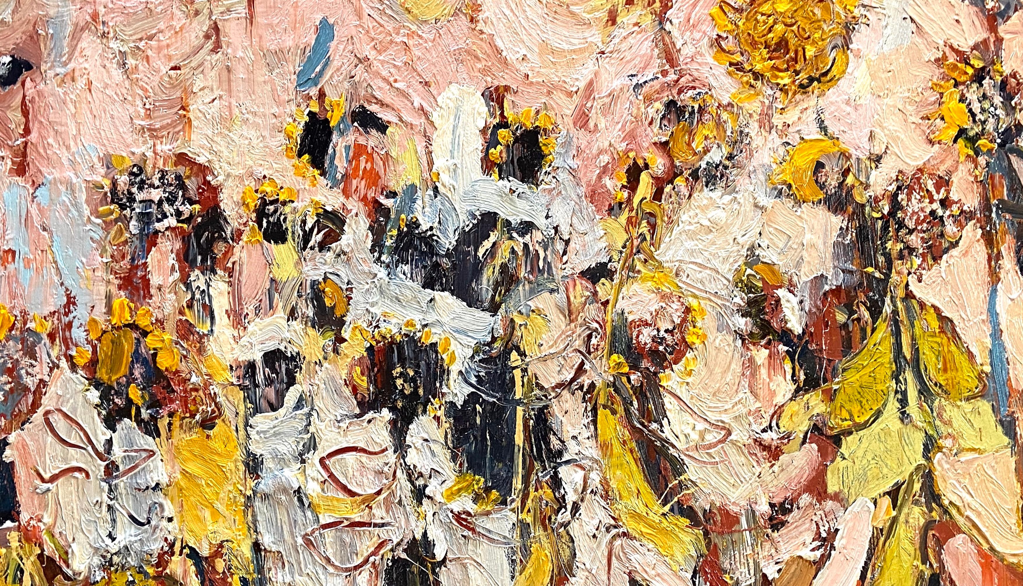 Sunflowers.   Large Oil Painting - Beige Landscape Painting by Paul wadsworth