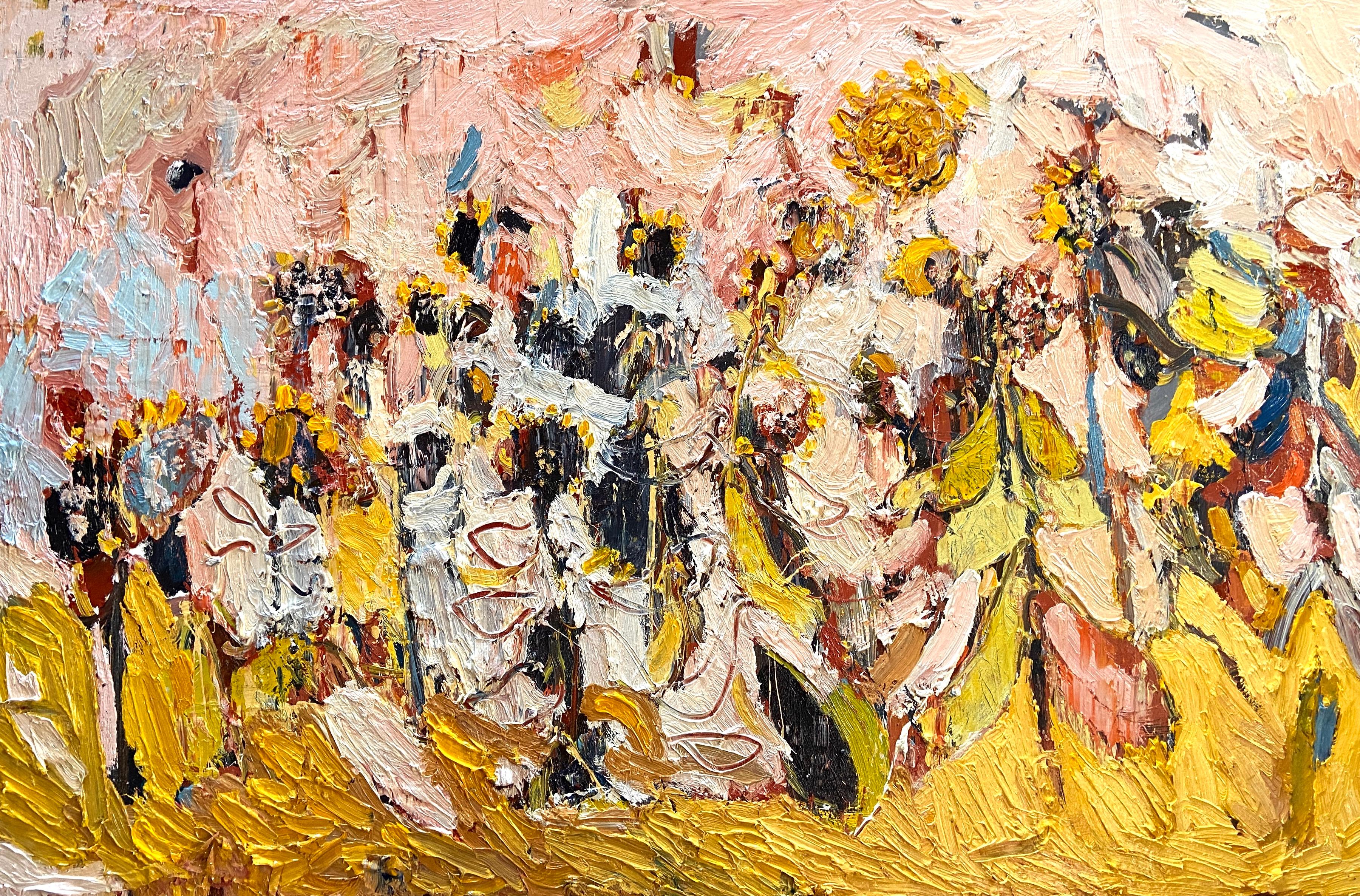 Paul wadsworth Landscape Painting - Sunflowers.   Large Oil Painting