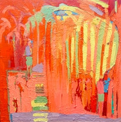 "Sunrise" (lever de soleil)  Grande peinture à l'huile expressionniste contemporaine