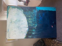 Nadar bajo la luna llena. Gran pintura al óleo expresionista abstracta