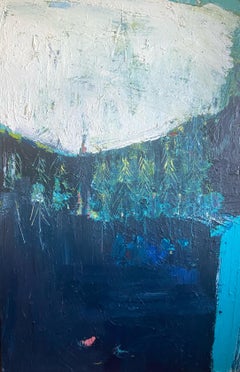 Nuotare con la luna piena. Pittura ad olio espressionista astratta di grandi dimensioni
