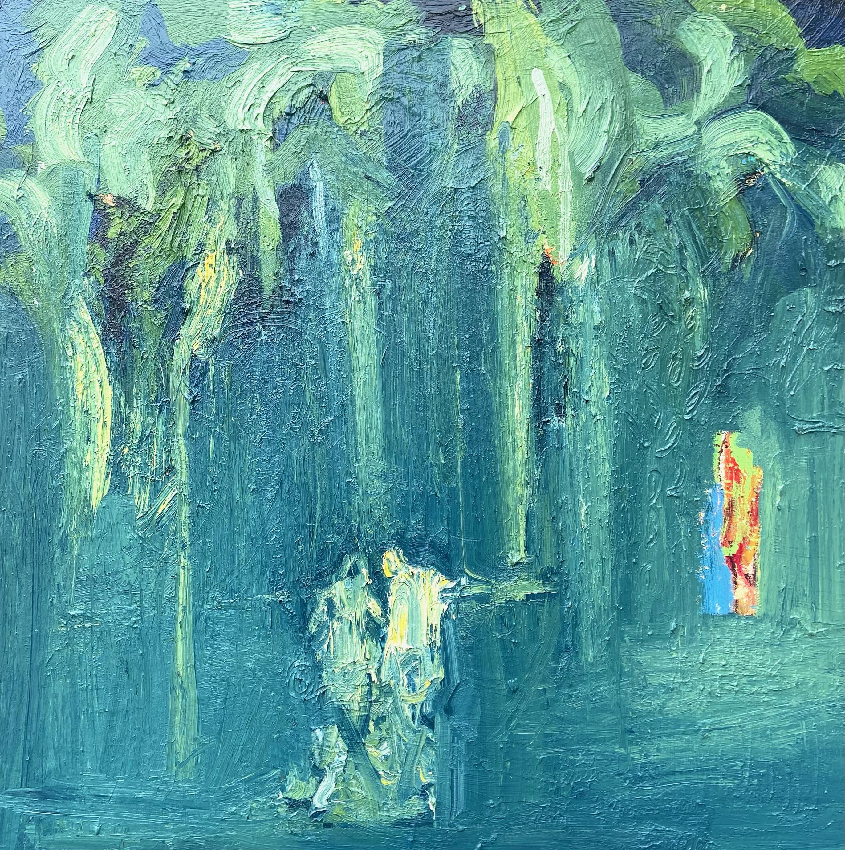 Abstract Painting de Paul wadsworth - Nadando con la Naturaleza: Gran pintura al óleo expresionista abstracta