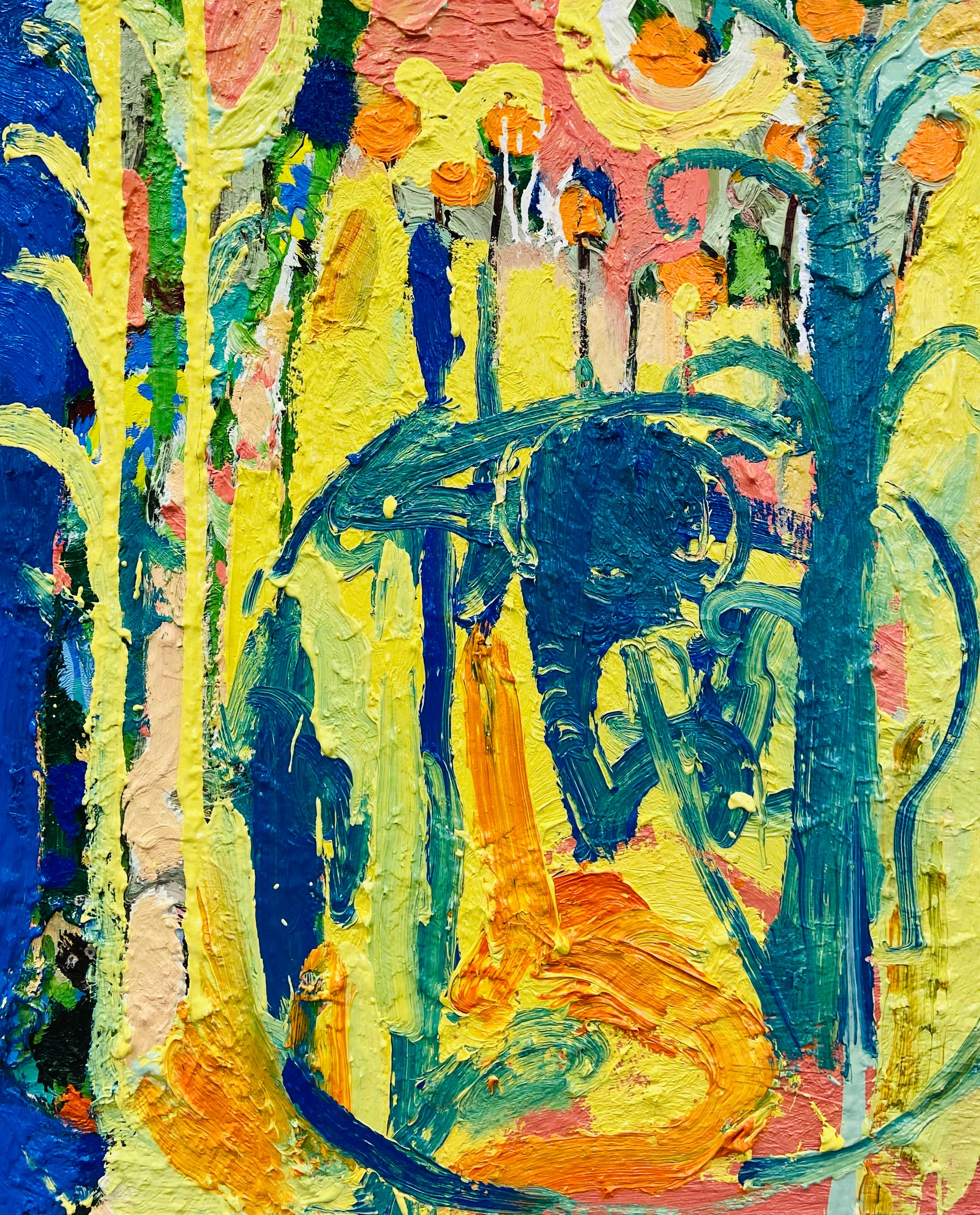 Paul wadsworth Landscape Painting - Talking To The Elephant.   Contemporary Abstract Expressionist Oil Painting