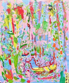 Temple Garden By The Lake. Large Abstract Expressionist Oil Painting