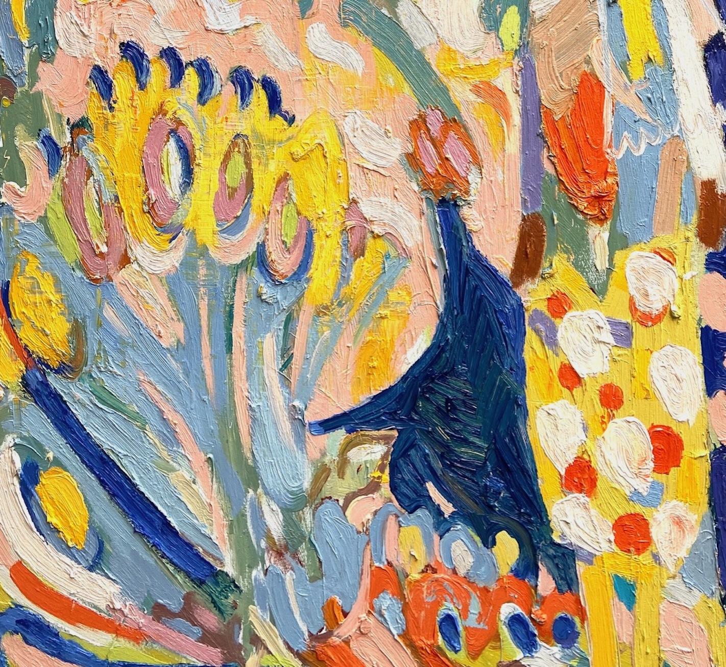 The Angel and the Peacock   Contemporary Abstract Expressionist Oil Painting - Beige Figurative Painting by Paul wadsworth