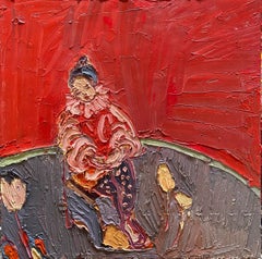 « Le Pierrot », peinture figurative à l'huile sur toile, 70 x 70 cm, neuve