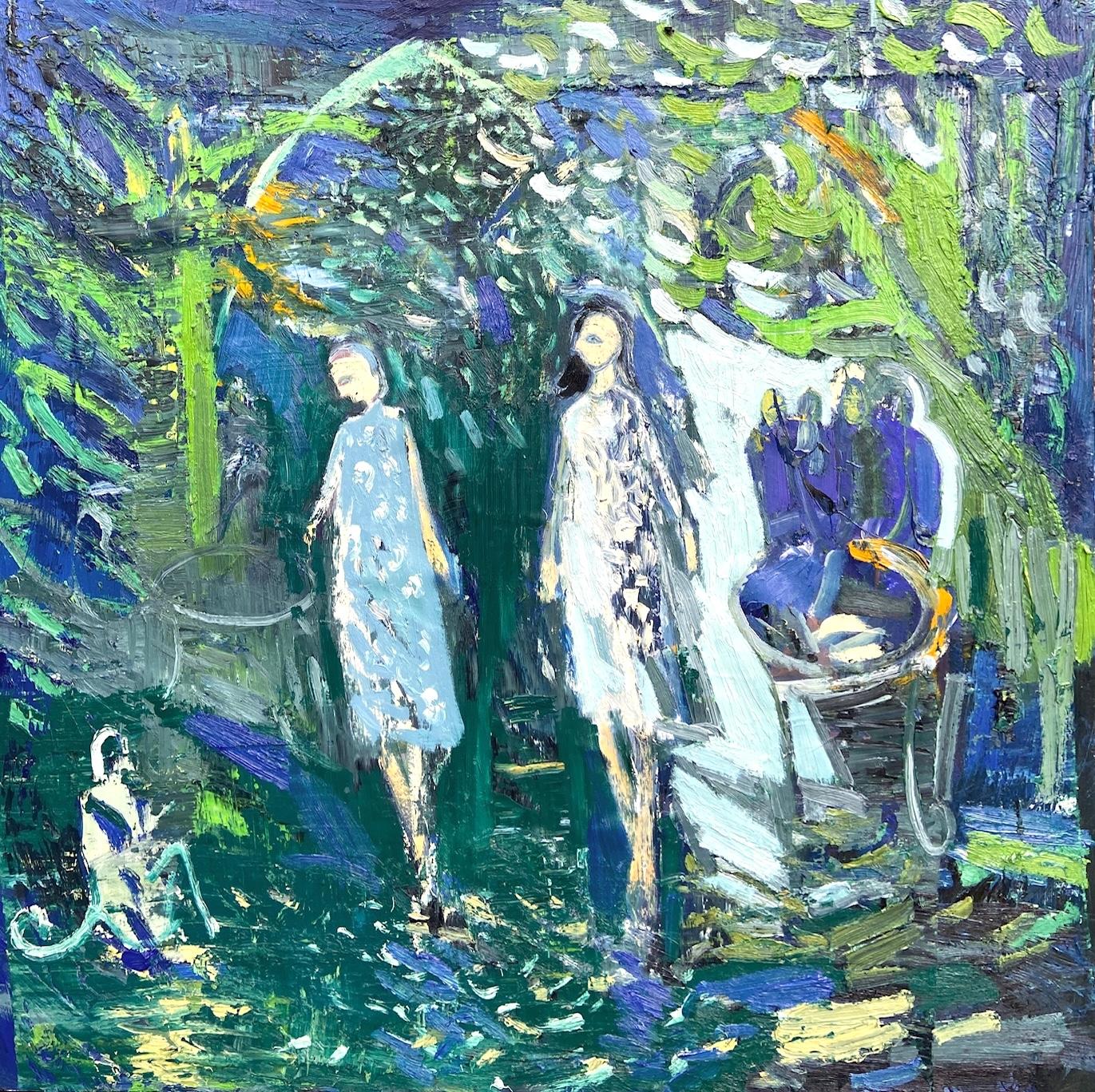 La cameriera e la scimmia  Pittura ad olio contemporanea espressionista astratta