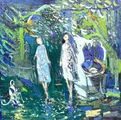 La cameriera e la scimmia  Pittura ad olio contemporanea espressionista astratta