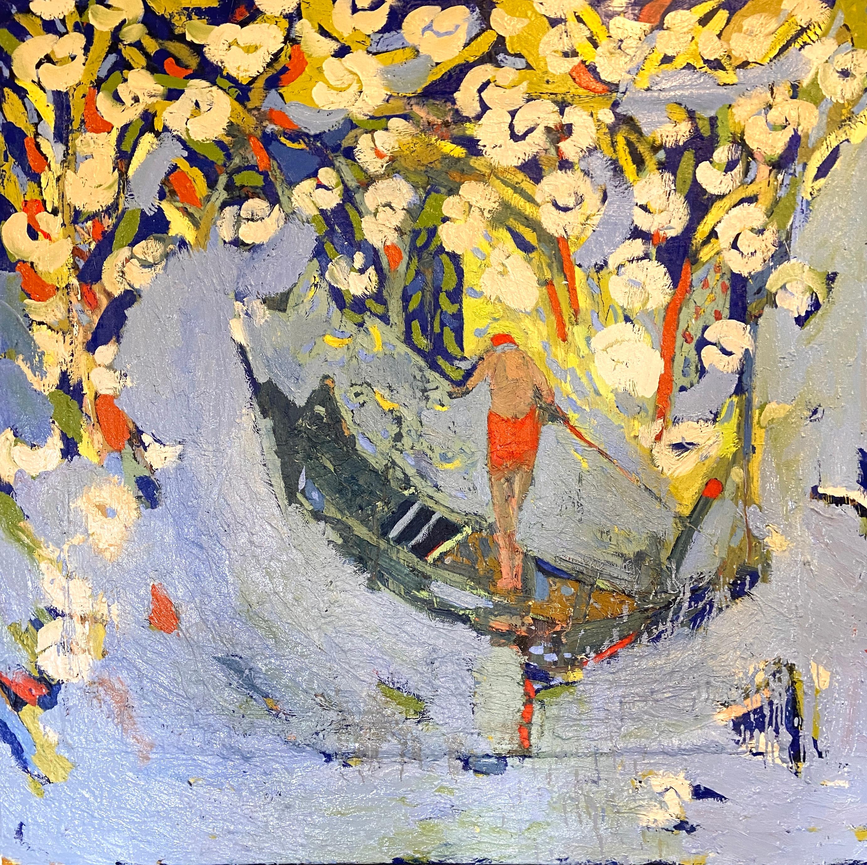 Durch die Kirschblüte. Großes zeitgenössisches Ölgemälde