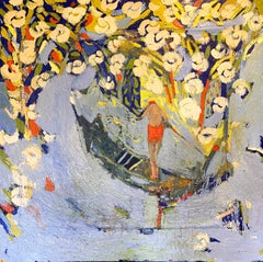 Durch die Kirschblüte. Großes zeitgenössisches Ölgemälde