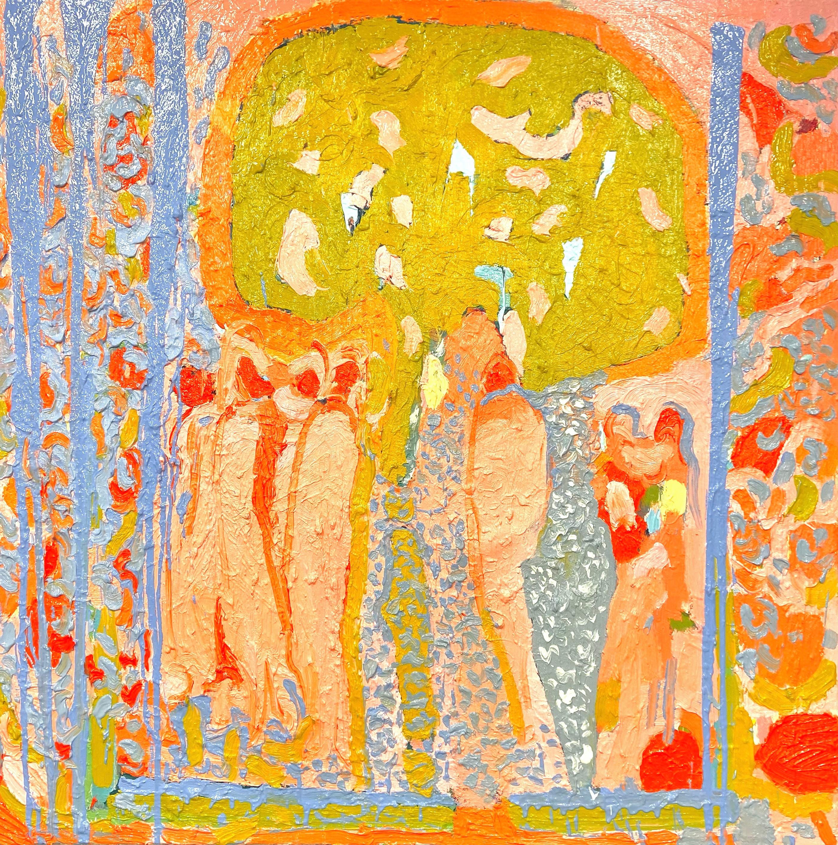 Paul wadsworth Abstract Painting – Unter einem Banyanbaum: Großes abstraktes expressionistisches Ölgemälde