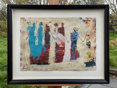 "Chicas del pueblo". Pintura expresionista abstracta en técnica mixta