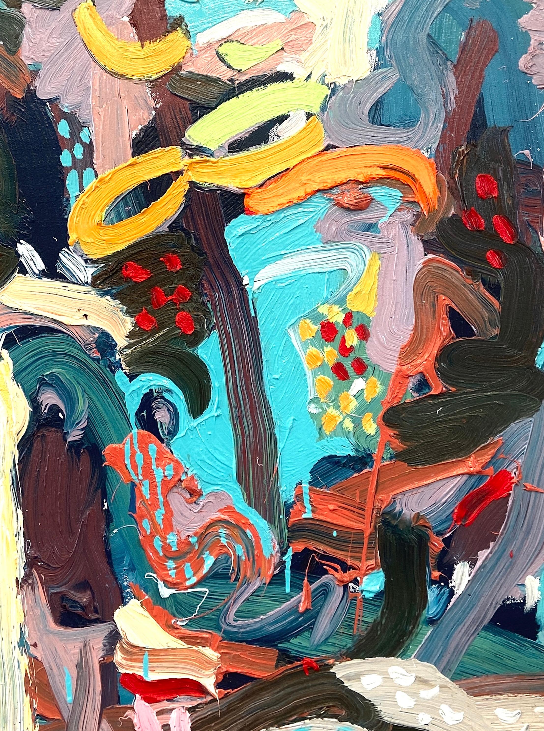 Waterfall Walk. Contemporary Expressionist Landscape OIl Painting - Gray Abstract Painting by Paul wadsworth