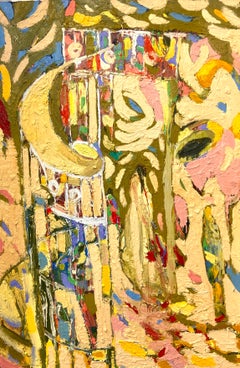 « Escalier en colimaçon et robe blanche », 2025, huile sur toile, 150 x 100 cm