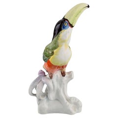 Paul Walther for Meissen, Large Antique Figure in Hand-Painted Porcelain, Toucan