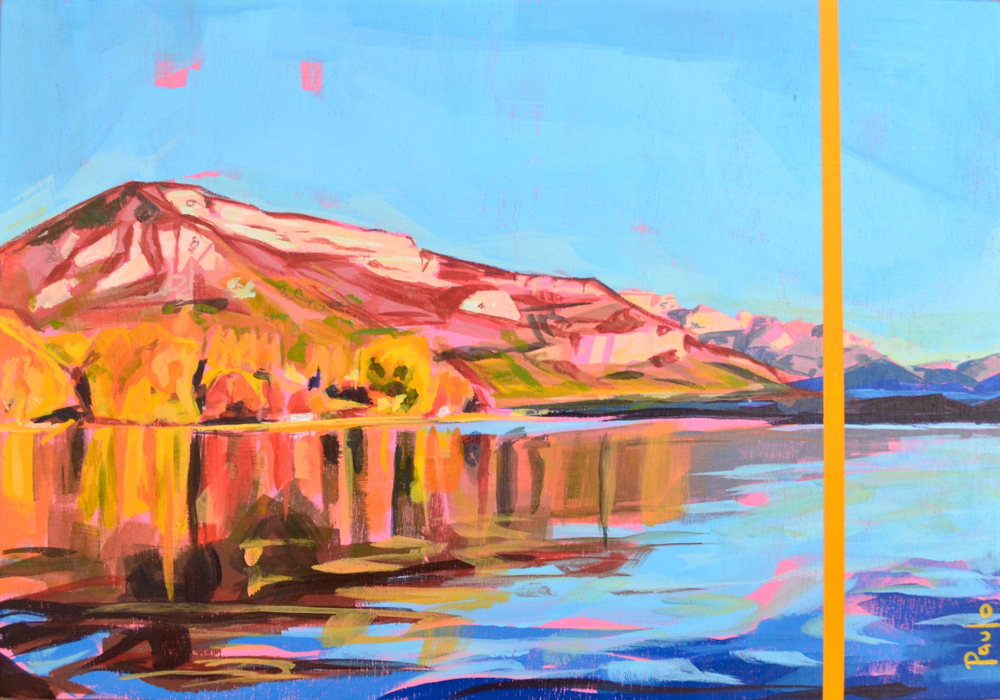 Lake Annecy, Gemälde, Acryl auf Holzplatte