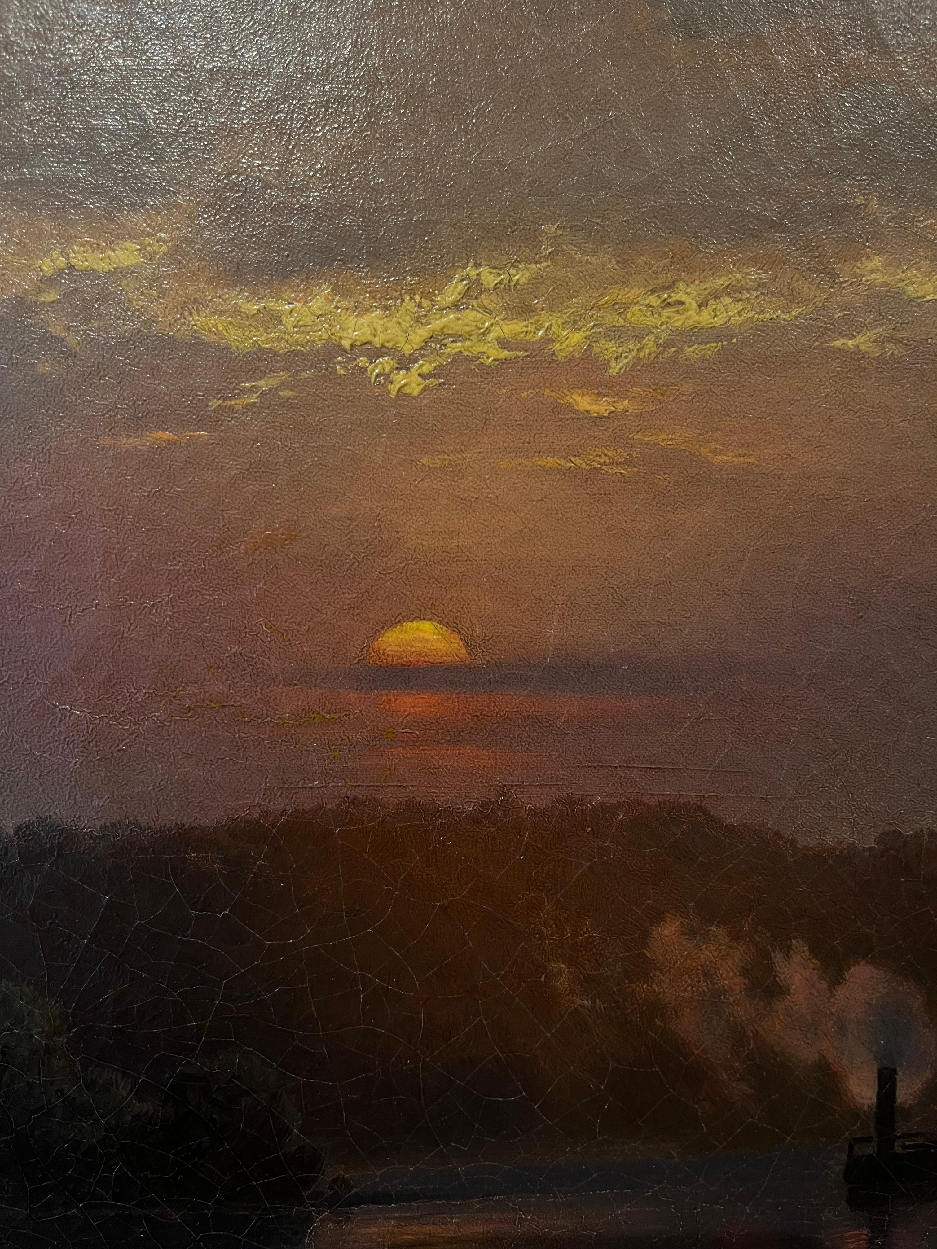 Paesaggio nautico al tramonto - Landscape Painting Marrone di Paul Weber