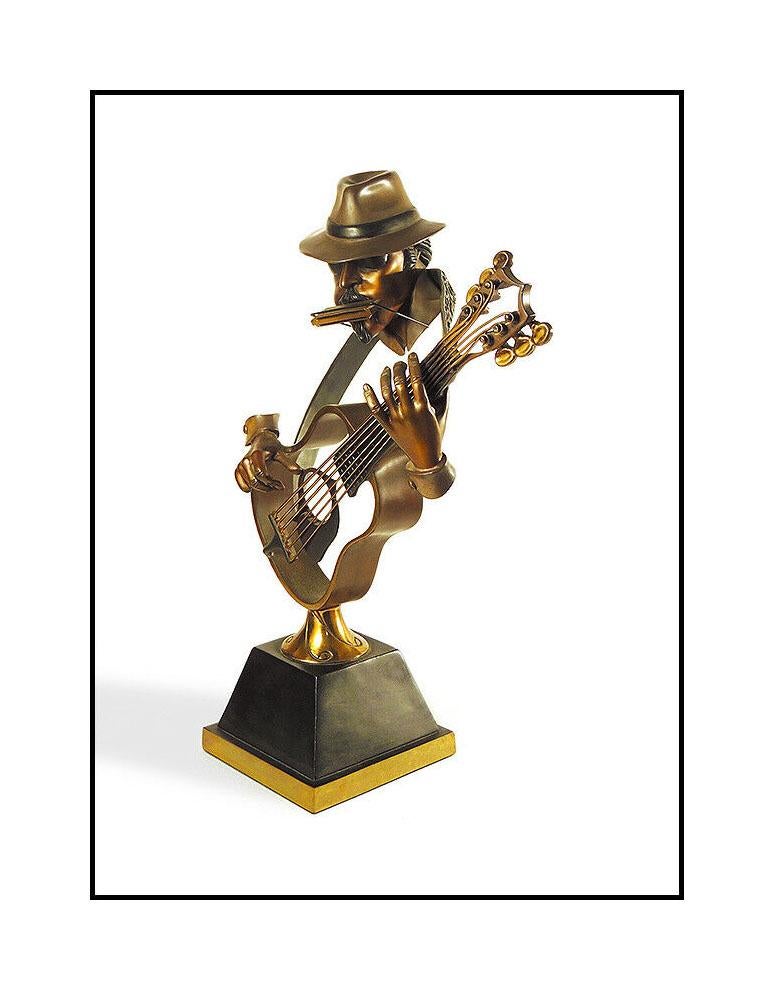 Paul D. Wegner Royal Blues Full Round Bronze Sculpture Signed Jazz Music Art - Gold Figurative Sculpture by Paul Wegner