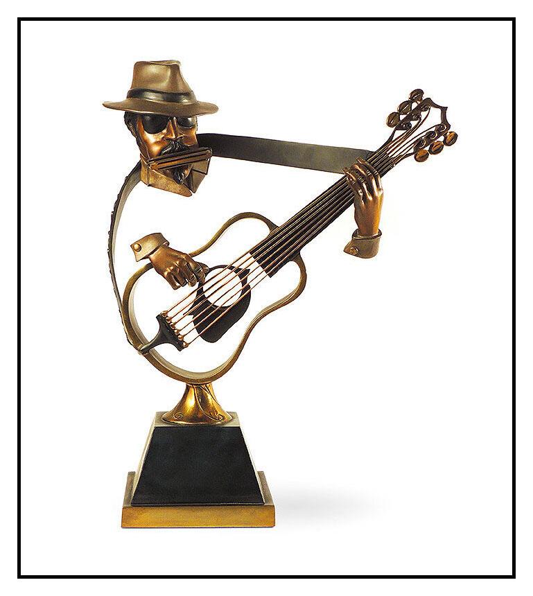 Paul Wegner Figurative Sculpture - Paul D. Wegner Royal Blues Full Round Bronze Sculpture Signed Jazz Music Art