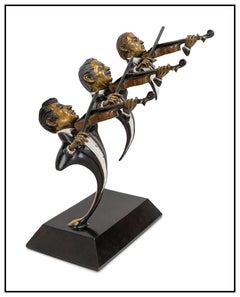 Paul Wegner Original Jazz Music Bronze Sculpture The Violin Trio Signed Artwork