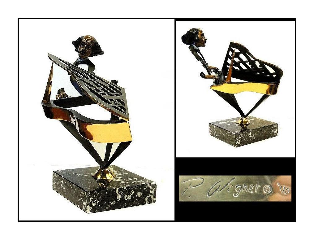 Paul Wegner Signed Bronze ORIGINAL Music Sculpture Artwork Statue Piano Jazz SBO For Sale 1