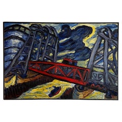 "Iron Bridge" Large Oil Painting on Canvas 1989 by Paul Weingarten