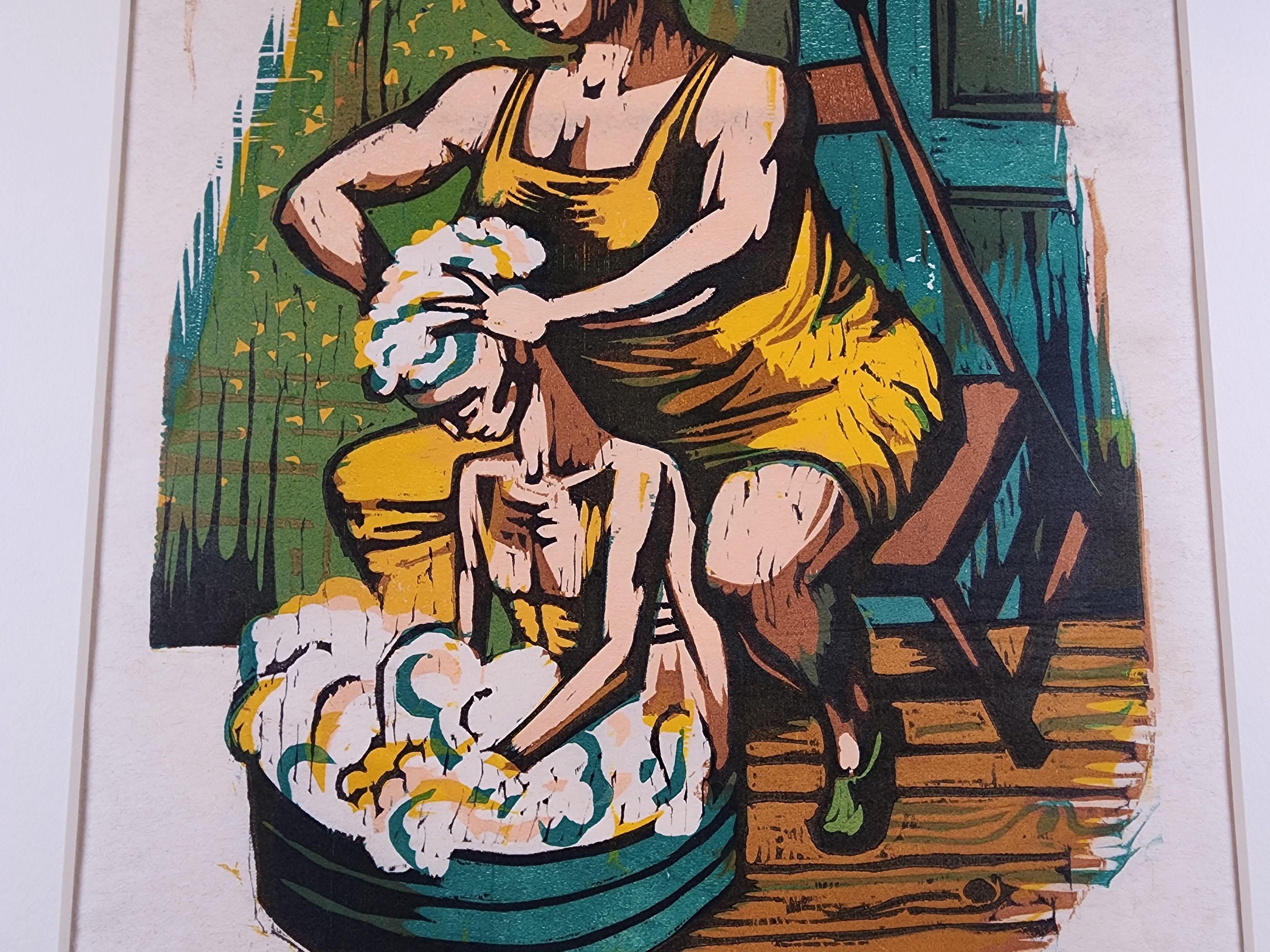RgrFineArts is pleased to offer this New York WPA color woodcut by Paul Weller titled Shampoo.
The WPA label is affixed to the margin on the reverse of the print.
