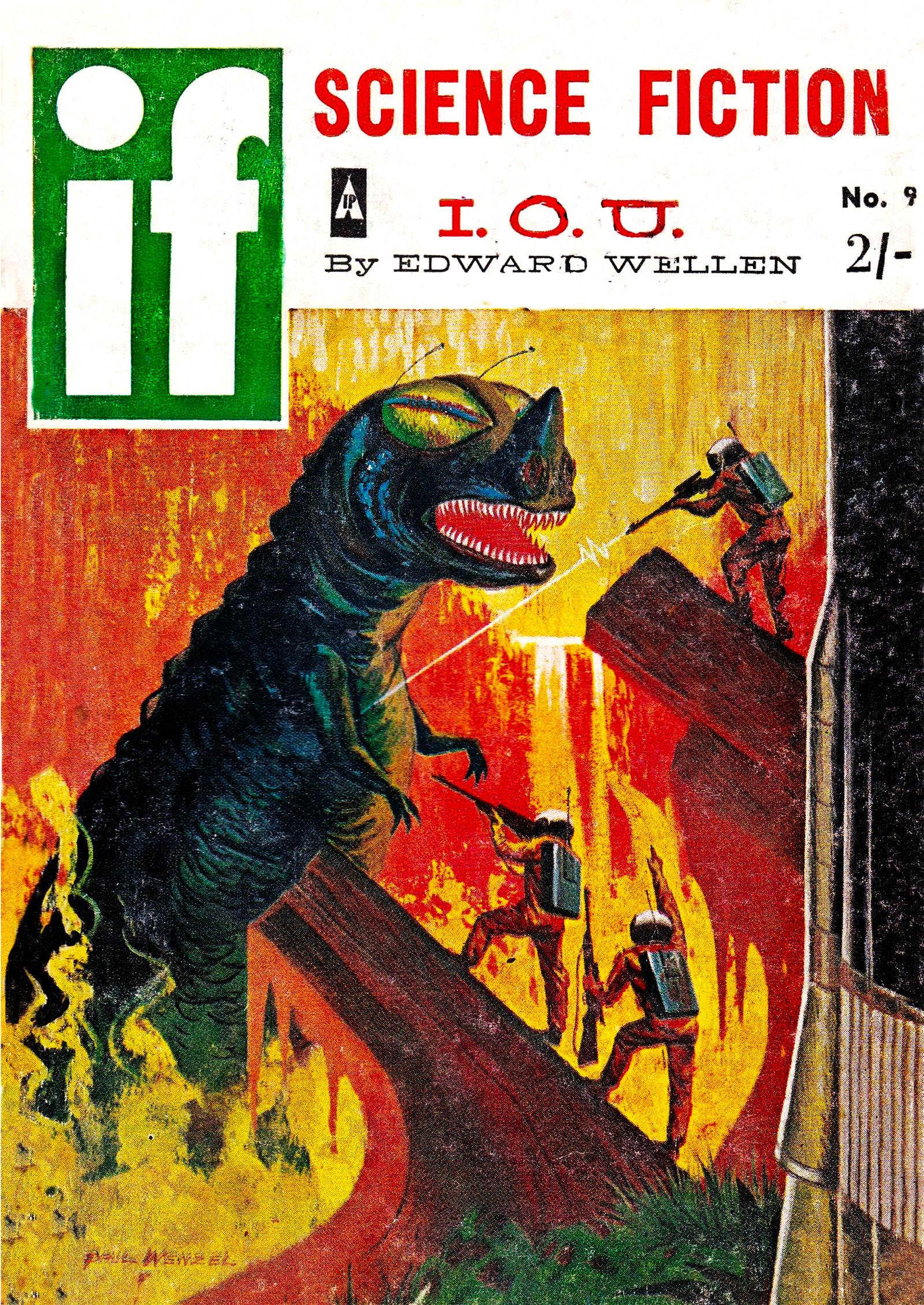 Godzilla wie Dinosaur Monster, SciFi, Science Fiction Cover Illustration (Amerikanische Moderne), Painting, von Paul Wenzel