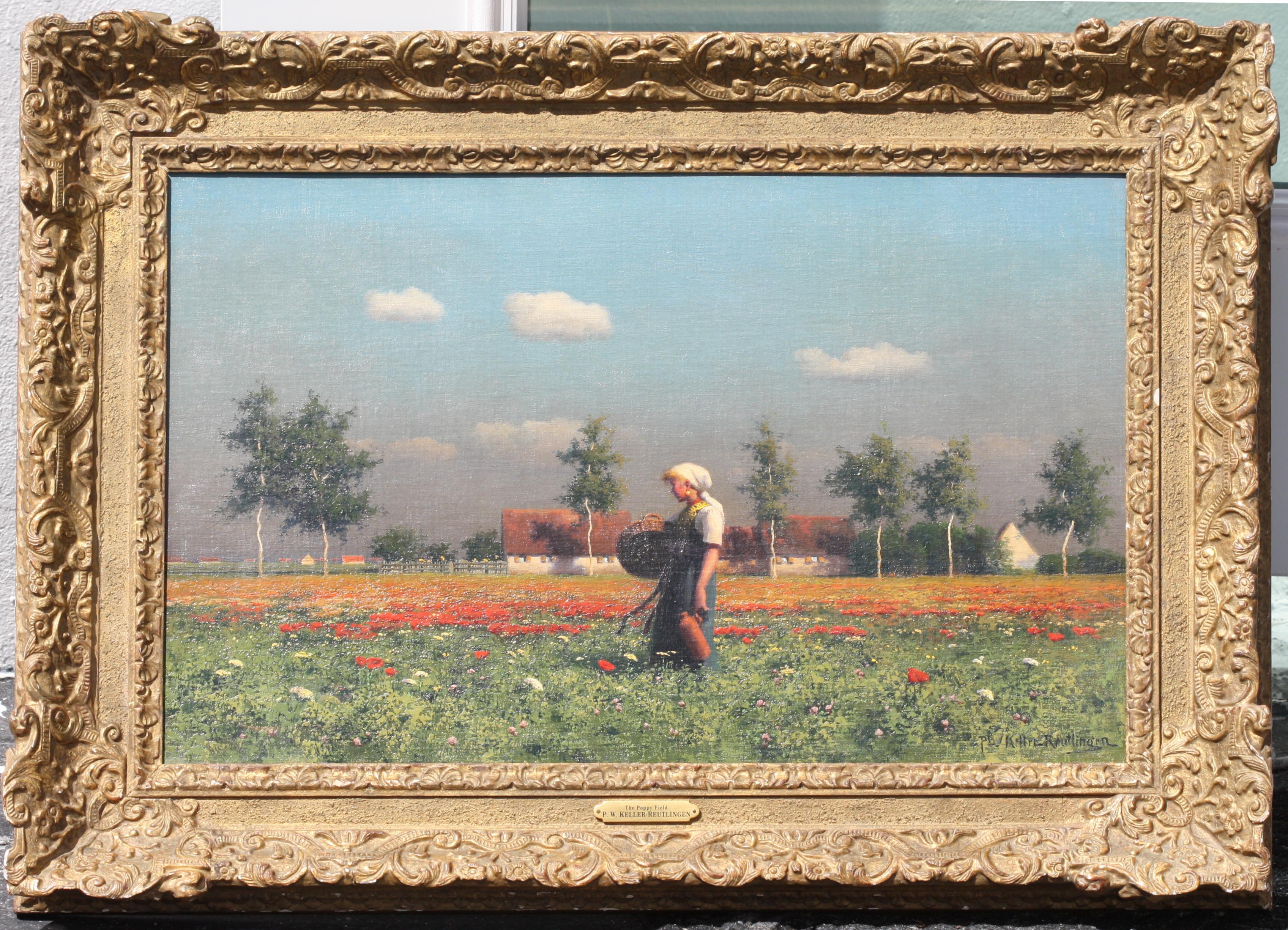Paul Wilhelm Keller, (allemand, 1854-1920)
Le champ de coquelicots
huile sur toile, signée P.W. Keller-Reutlingen, en bas à droite, et avec une plaque de signature et de titre, le verso avec deux étiquettes de galerie,
15 par 23,75 po, dans un cadre
