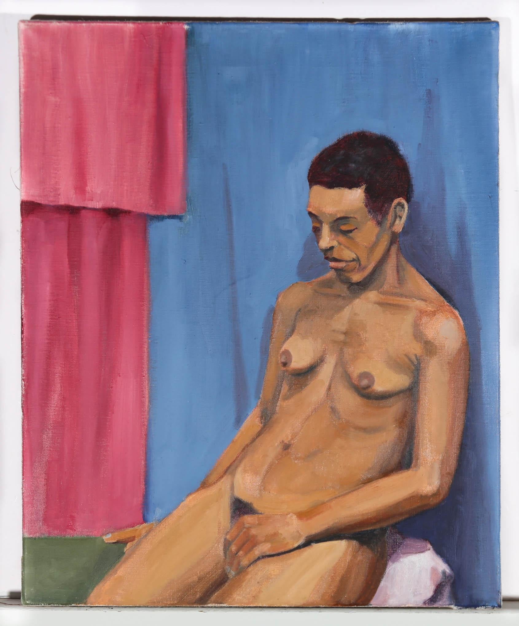 Paul Winby - Contemporary Oil, Nude on Blue For Sale 4