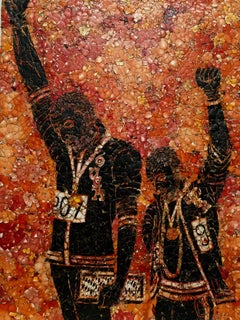 Batiked Eggshell Collage on Wood: 'Tommie Smith/John Carlos'