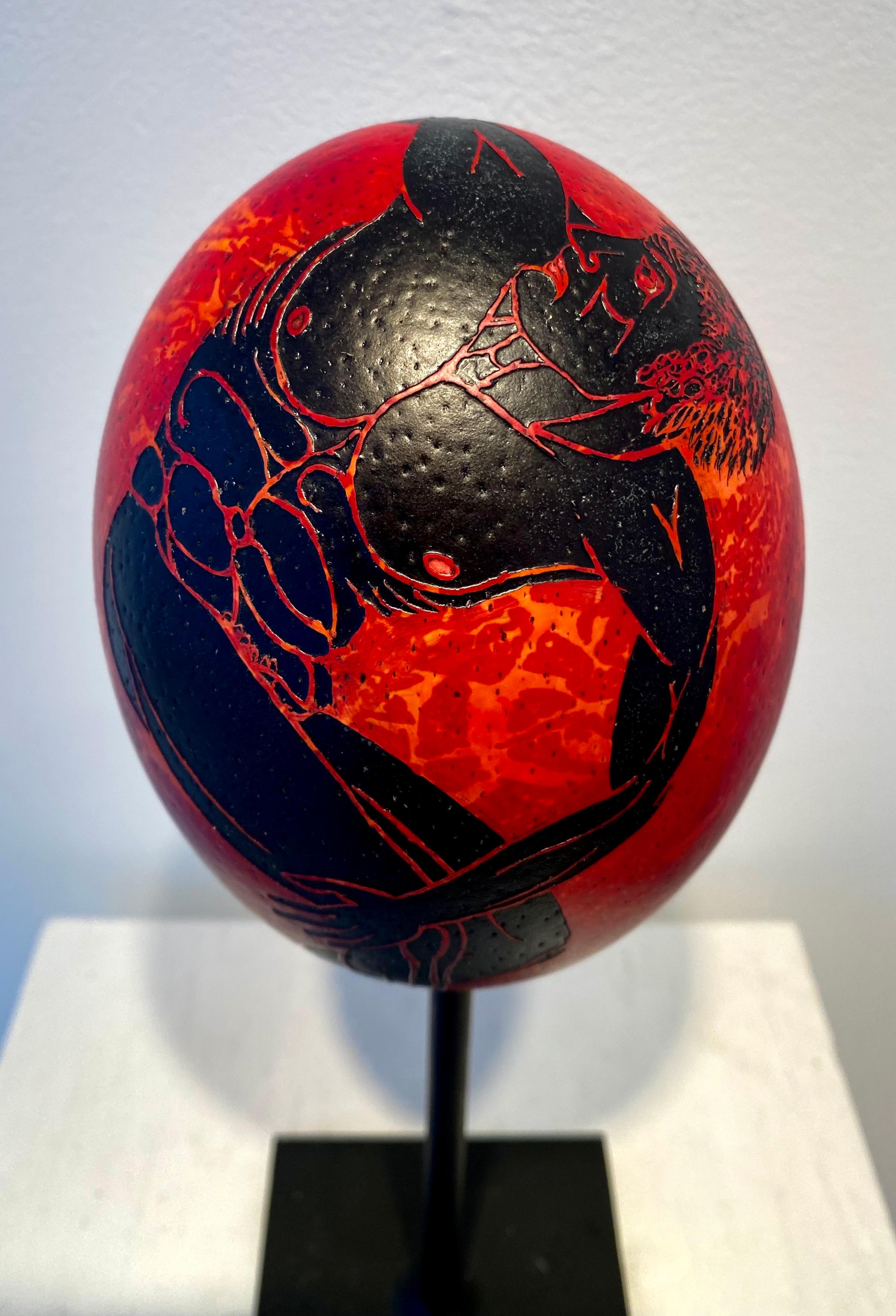 Painting on Ostrich Egg w/stand: 'Diskos Thrower'